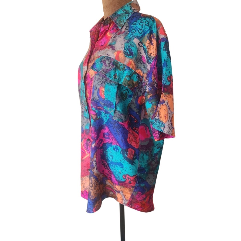Vintage Silk Button Up Women's Size S Relaxed Colorful Artsy 80s 90s Abstract‎ - Picture 3 of 7